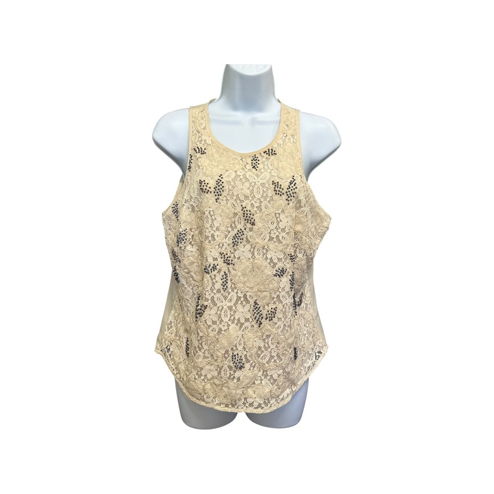 Willow & Clay Off White Lace Beaded Sleeveless Top Size M